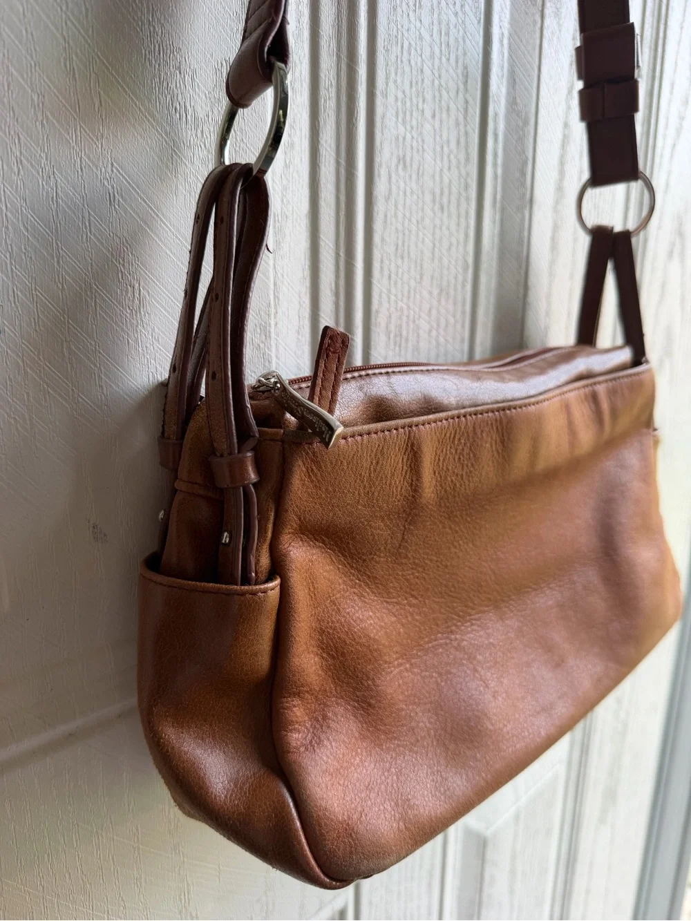 Madison Studio Genuine Leather Cognac Brown Y2K Crossbody Shoulder Bag